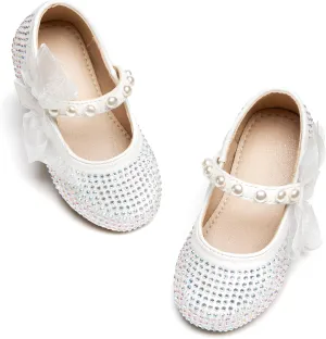GINFIVE Toddler Girls Mary-Jane Little Girls Slip On Shoes Glitter Ballerina Flats Toddler