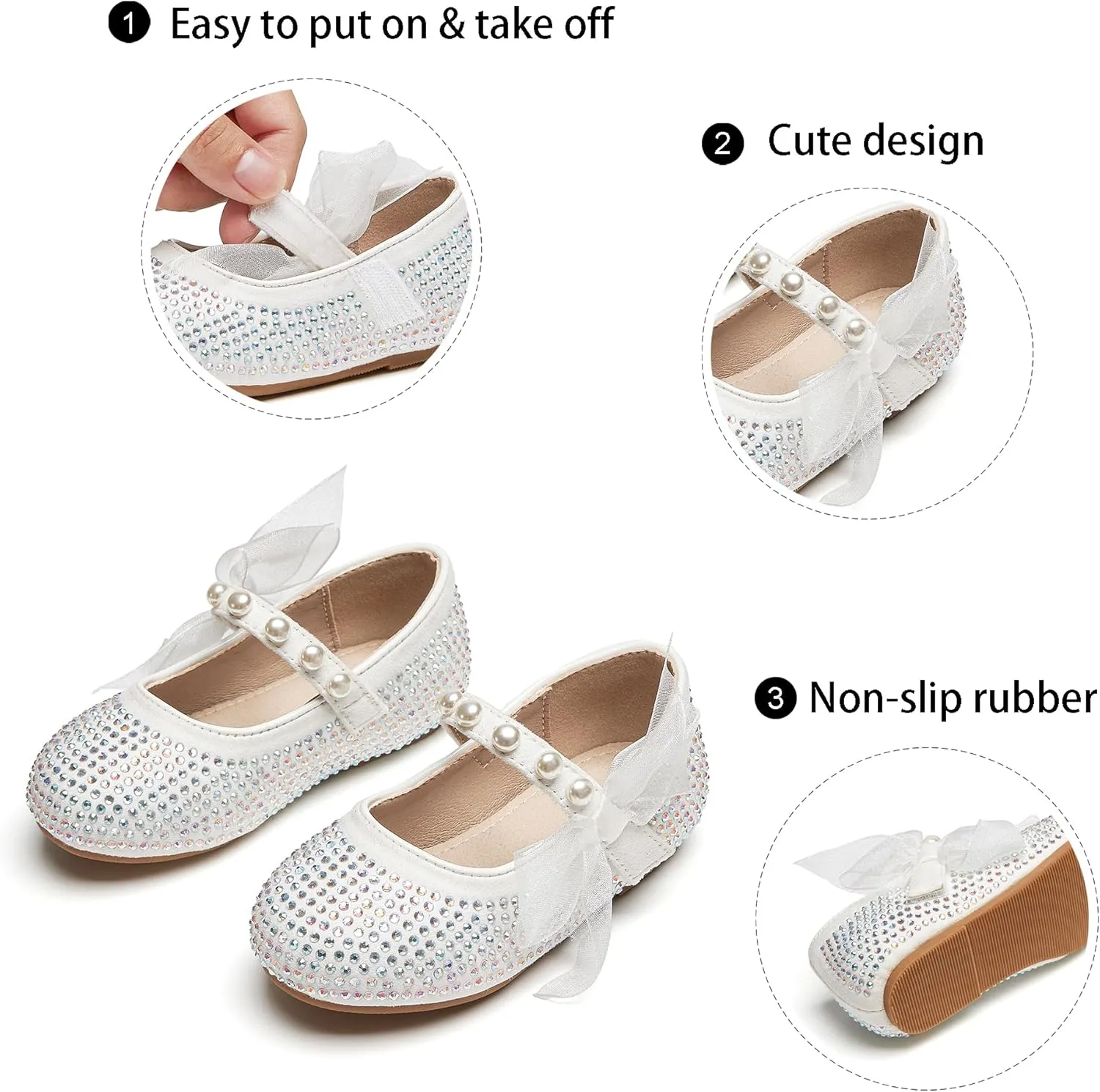GINFIVE Toddler Girls Mary-Jane Little Girls Slip On Shoes Glitter Ballerina Flats Toddler