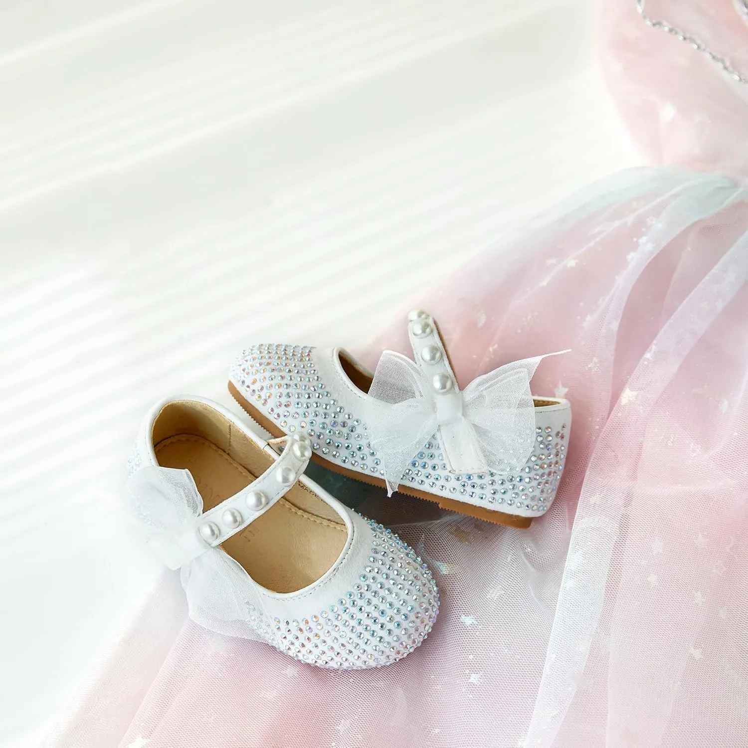 GINFIVE Toddler Girls Mary-Jane Little Girls Slip On Shoes Glitter Ballerina Flats Toddler