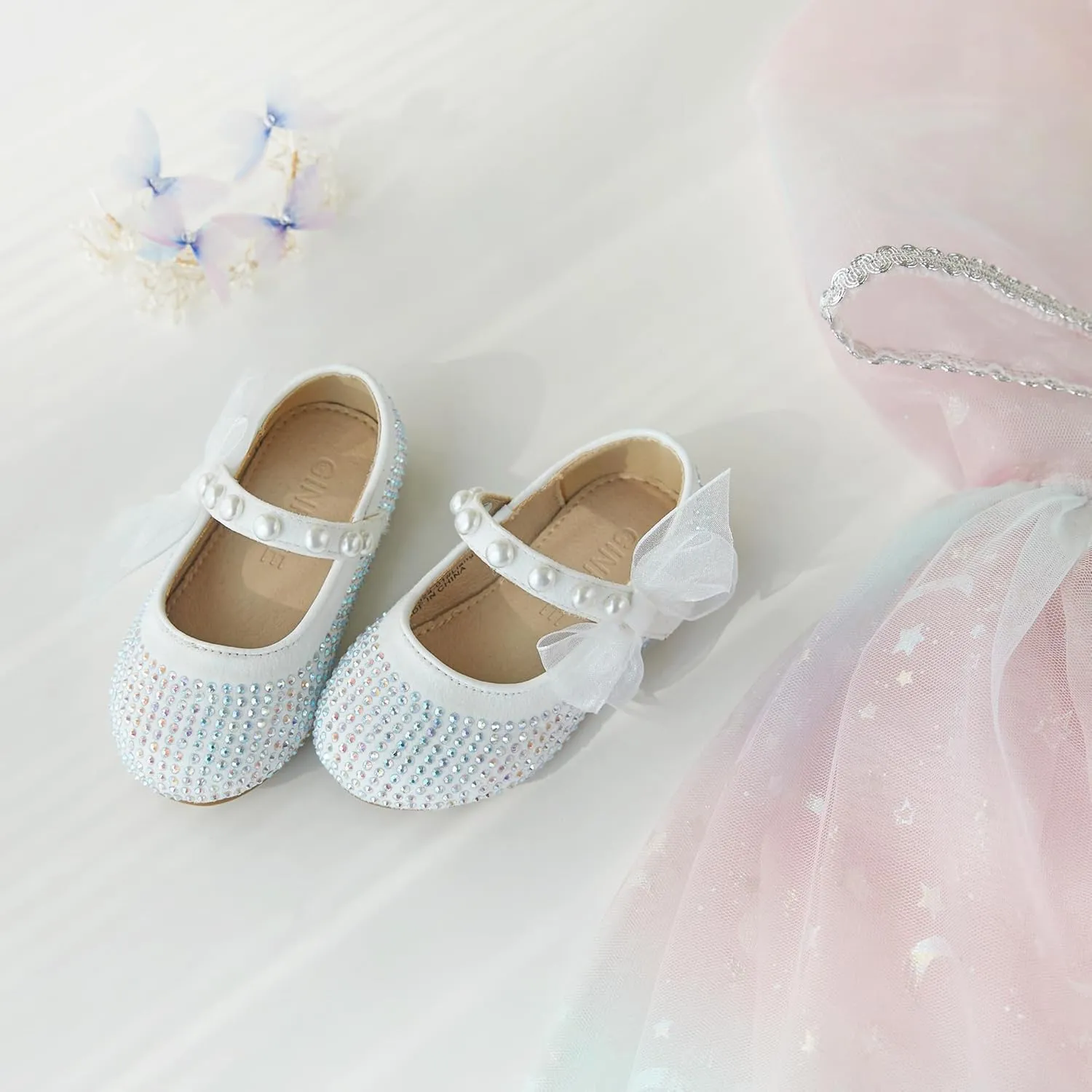 GINFIVE Toddler Girls Mary-Jane Little Girls Slip On Shoes Glitter Ballerina Flats Toddler