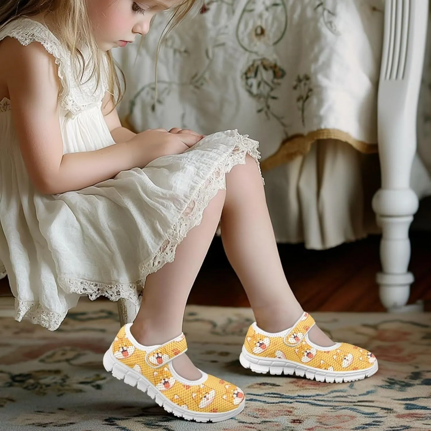 Girls Casual Shoes with Strap,Printed Sneaker for Toddlers Kids,Comfort Anti-Slip Walking Shoes for Indoor Outdoor