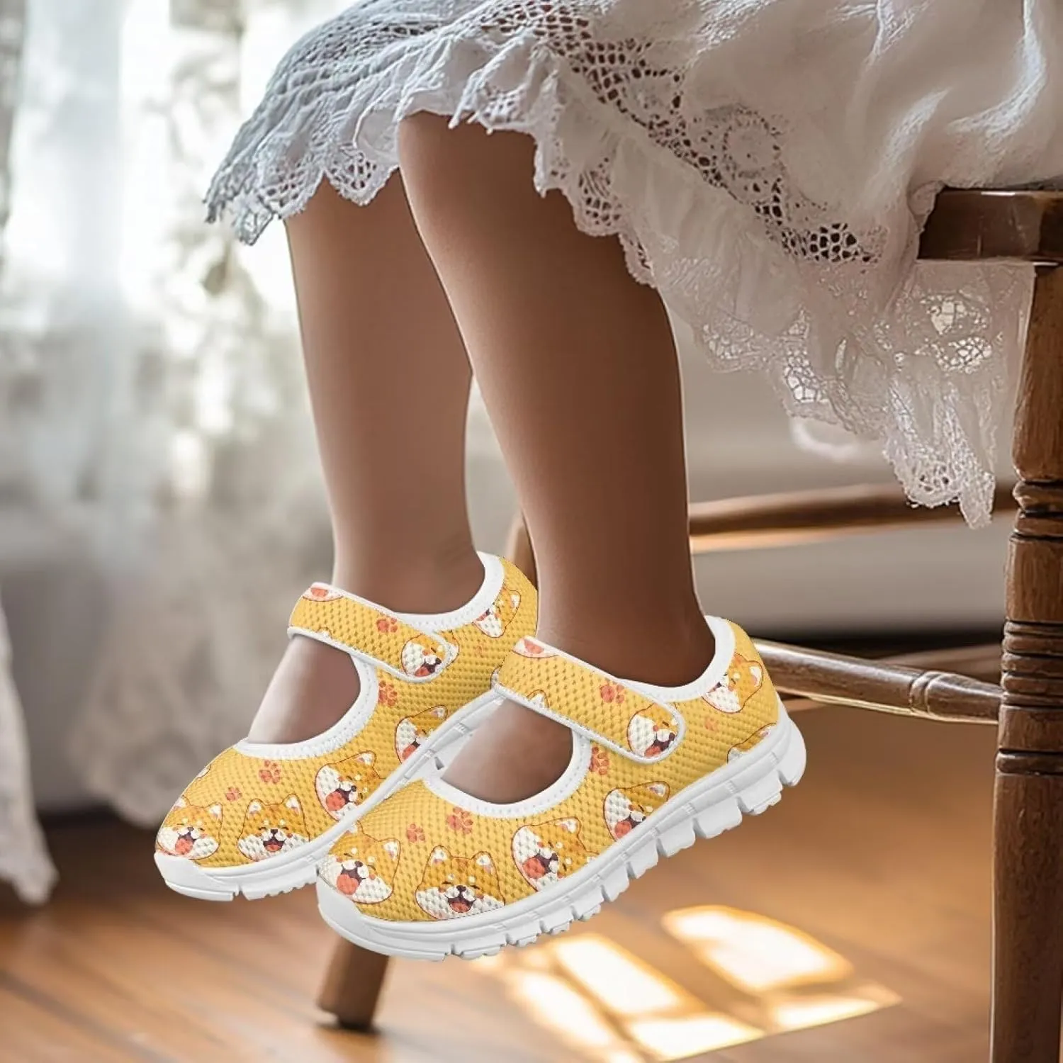 Girls Casual Shoes with Strap,Printed Sneaker for Toddlers Kids,Comfort Anti-Slip Walking Shoes for Indoor Outdoor