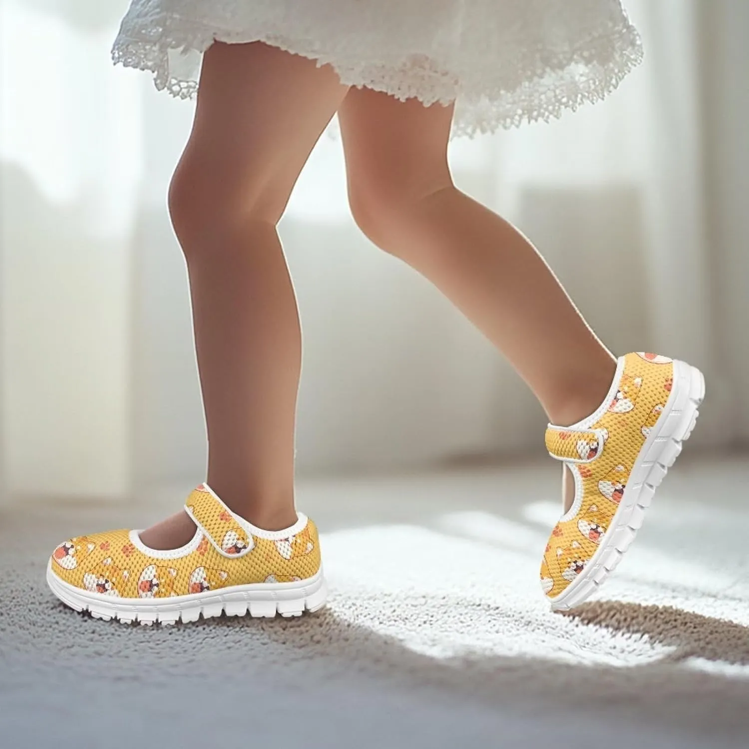 Girls Casual Shoes with Strap,Printed Sneaker for Toddlers Kids,Comfort Anti-Slip Walking Shoes for Indoor Outdoor