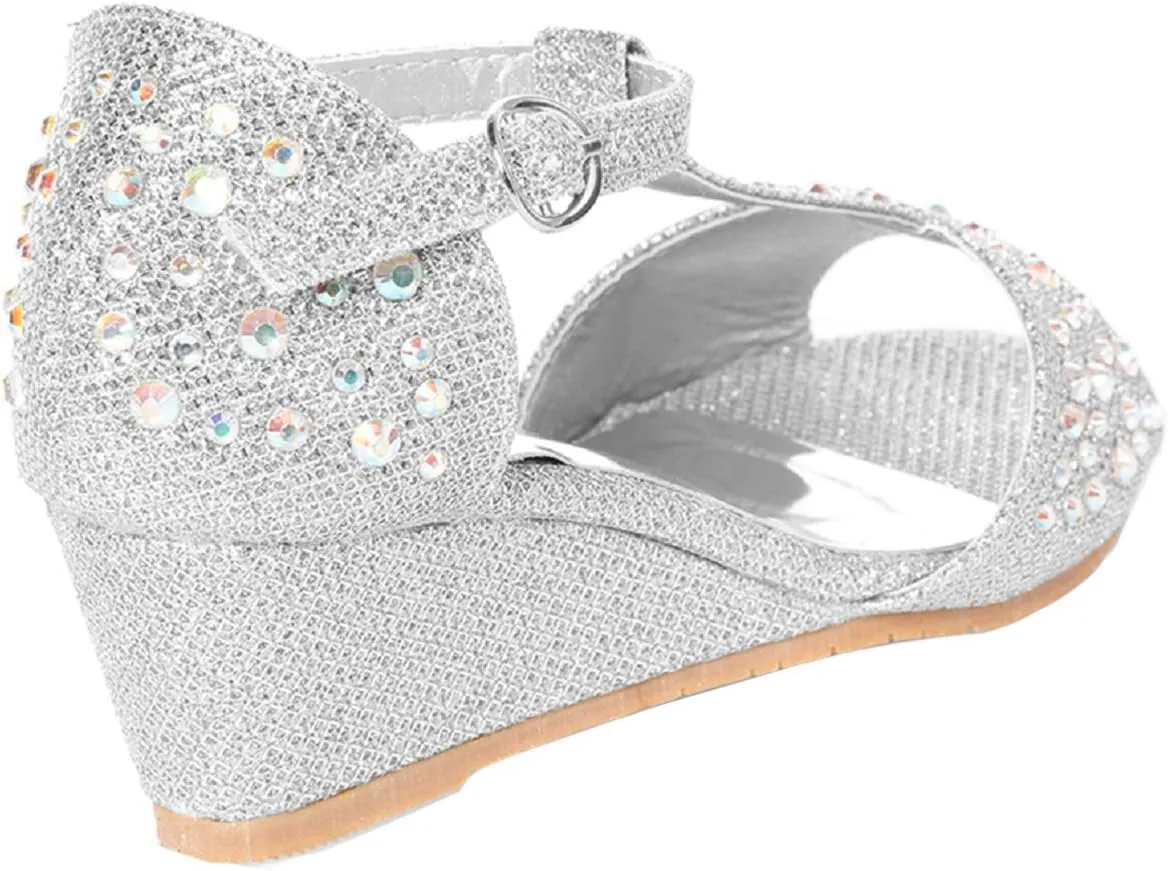 Girls Glitter and Rhinestone Open Toe Wedge Heel (Toddler/Little Girl)