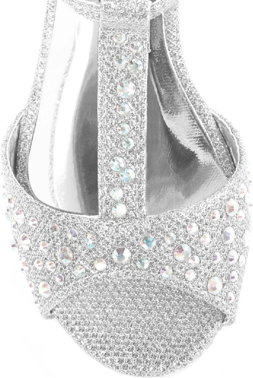 Girls Glitter and Rhinestone Open Toe Wedge Heel (Toddler/Little Girl)