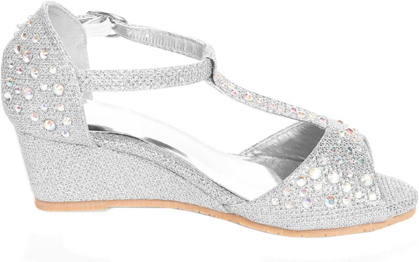 Girls Glitter and Rhinestone Open Toe Wedge Heel (Toddler/Little Girl)