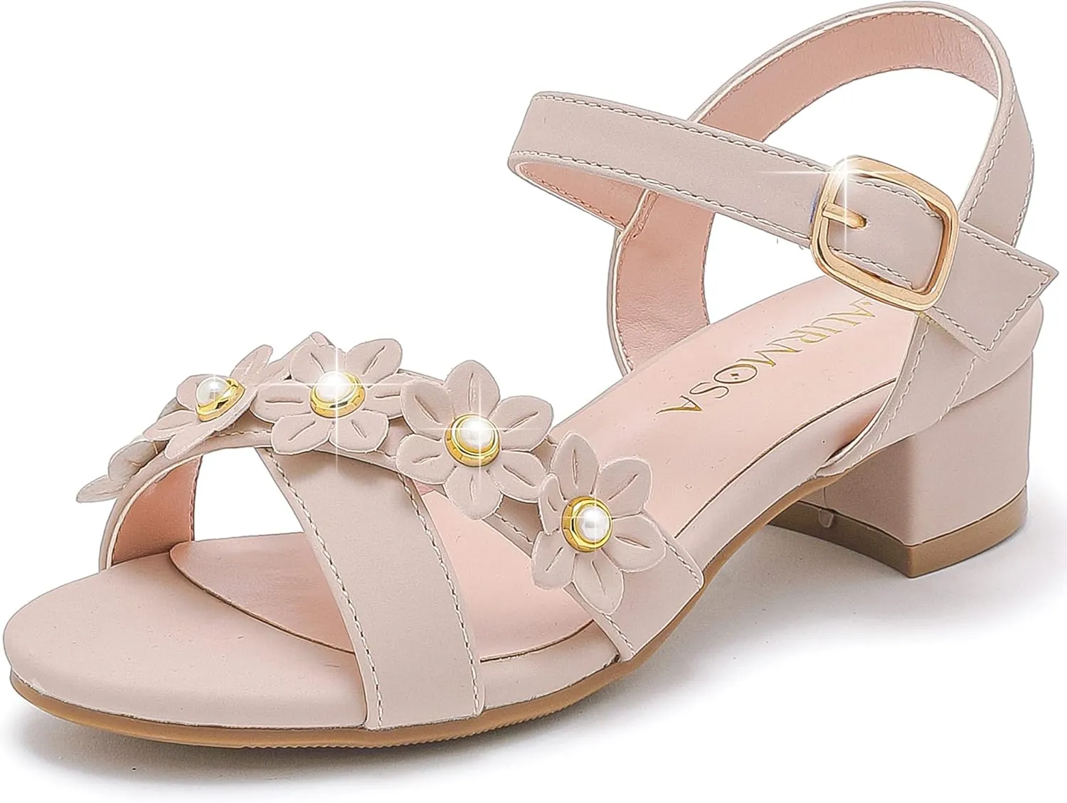 Girls Sandals Kids Heels Open Toe Ankle Strap Dress Shoes Flower Wedding Party for Toddler Little Big Kid