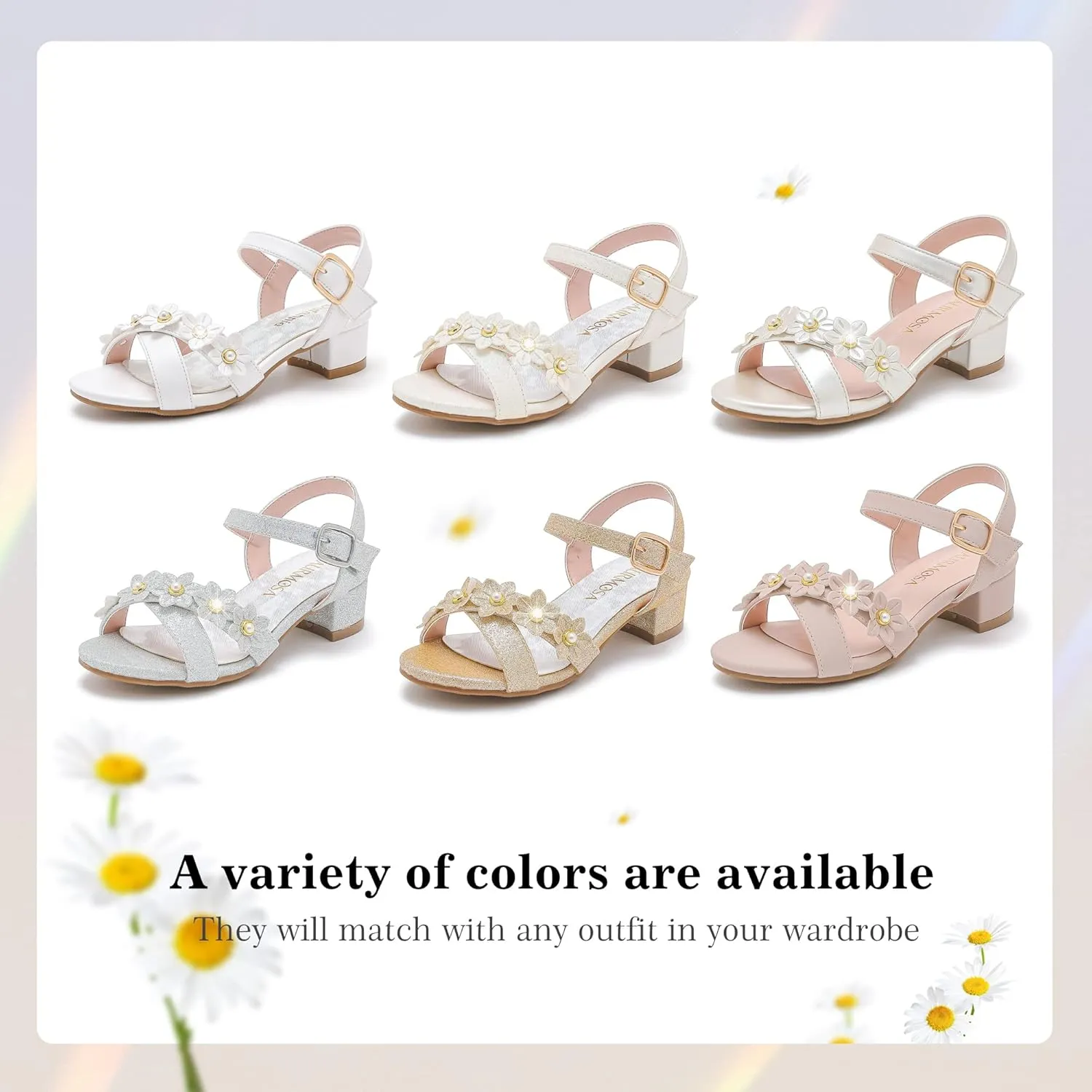 Girls Sandals Kids Heels Open Toe Ankle Strap Dress Shoes Flower Wedding Party for Toddler Little Big Kid