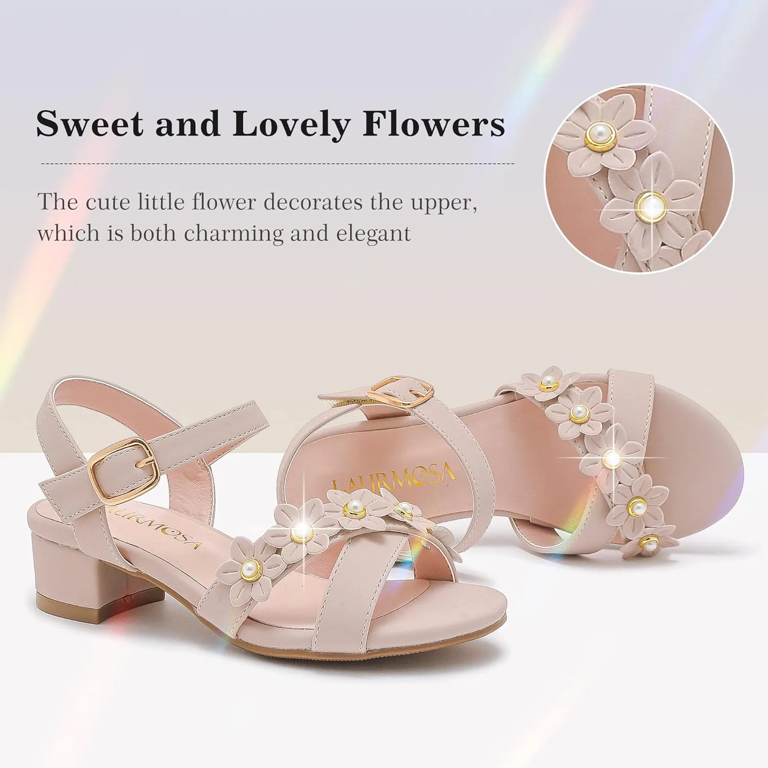 Girls Sandals Kids Heels Open Toe Ankle Strap Dress Shoes Flower Wedding Party for Toddler Little Big Kid
