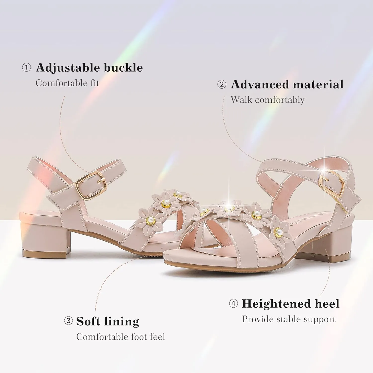 Girls Sandals Kids Heels Open Toe Ankle Strap Dress Shoes Flower Wedding Party for Toddler Little Big Kid
