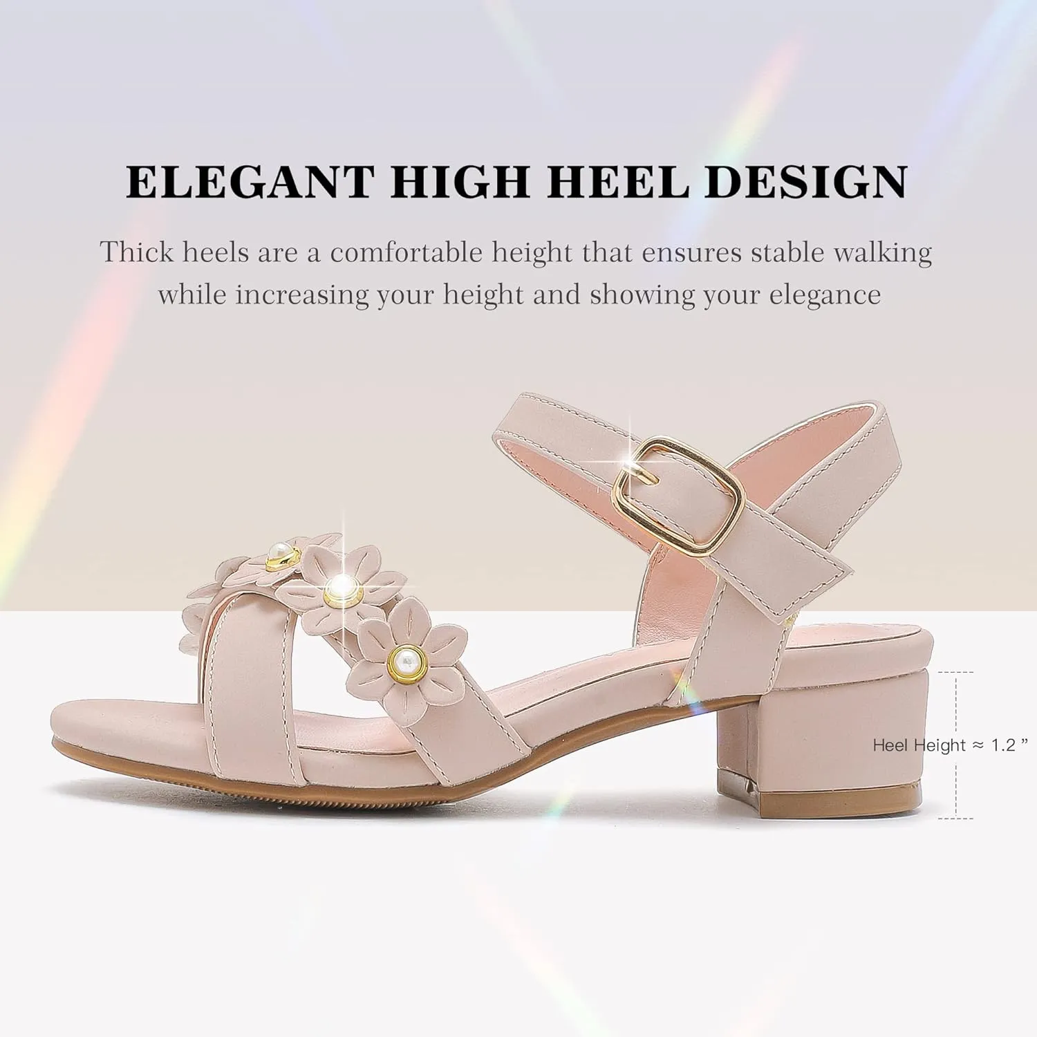 Girls Sandals Kids Heels Open Toe Ankle Strap Dress Shoes Flower Wedding Party for Toddler Little Big Kid