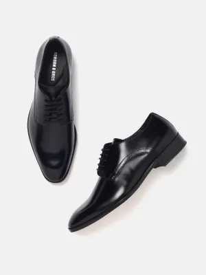 Gordon And Bros Hi-Shine Black Men Plain Derby Lace Up Shoes