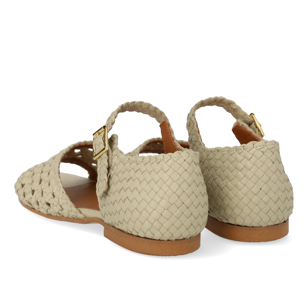 Hand-braided sandal with lace pattern detail