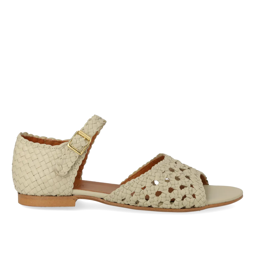Hand-braided sandal with lace pattern detail