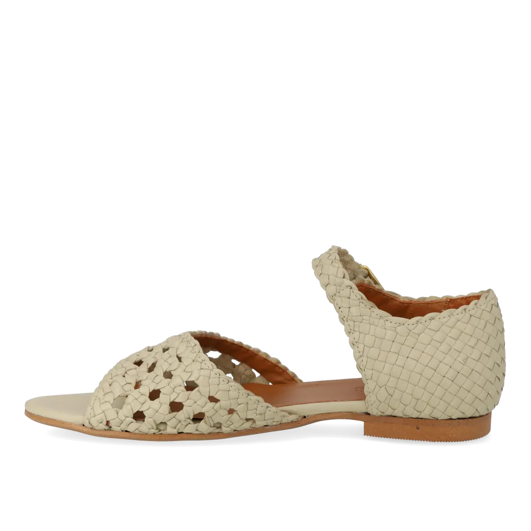 Hand-braided sandal with lace pattern detail