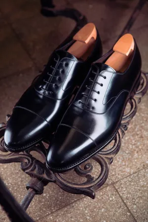 Handmade Black Leather Dress Shoes for Men with Lace-Up Closure