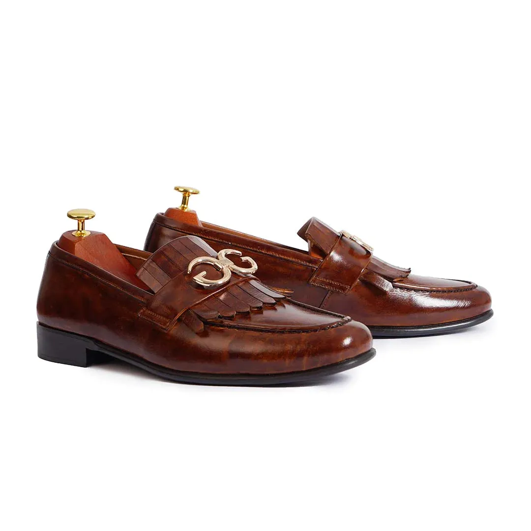 Handmade Brown Leather Fringe Shoes Moccasins, Mens Leather Loafer shoes