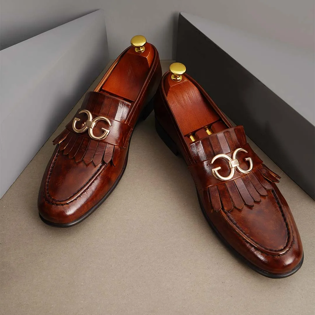 Handmade Brown Leather Fringe Shoes Moccasins, Mens Leather Loafer shoes