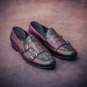 Handmade Double Monk Leather Dress Shoes for Men