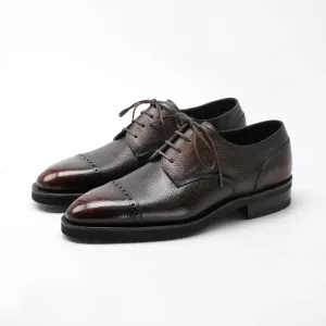 Handmade Men Brown Brogue Textured Leather Lace Up Office Shoe, Oxford Shoe