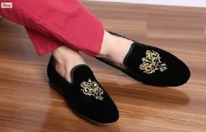 Handmade Velvet Embroidered Loafer Shoes for Men