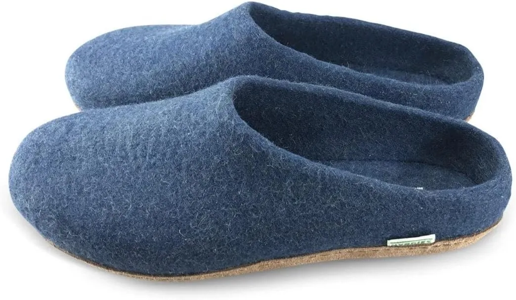 Handmade Wool Felt Slippers with Arch Support and Leather Sole