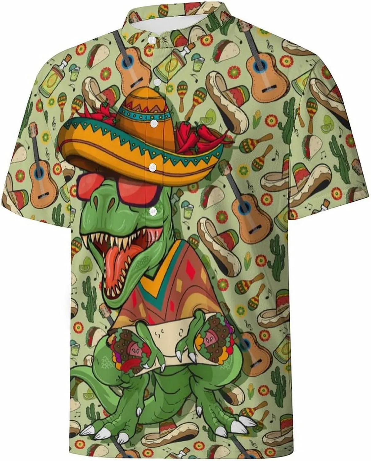 Hawaiian Mens Henley Polo Shirts Short Sleeve Quick Dry Funny Print Casual Collarless Golf Shirts for Men