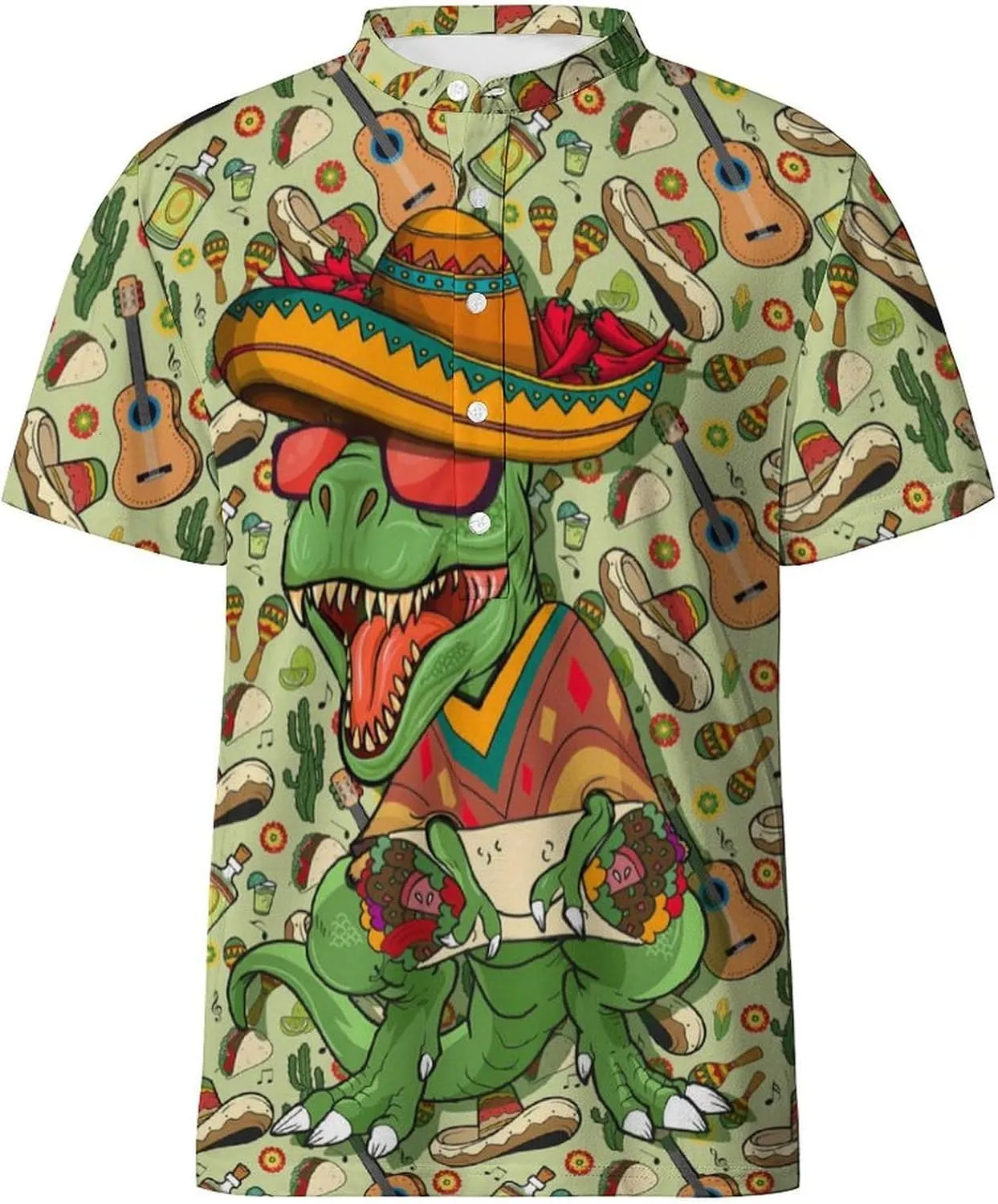 Hawaiian Mens Henley Polo Shirts Short Sleeve Quick Dry Funny Print Casual Collarless Golf Shirts for Men