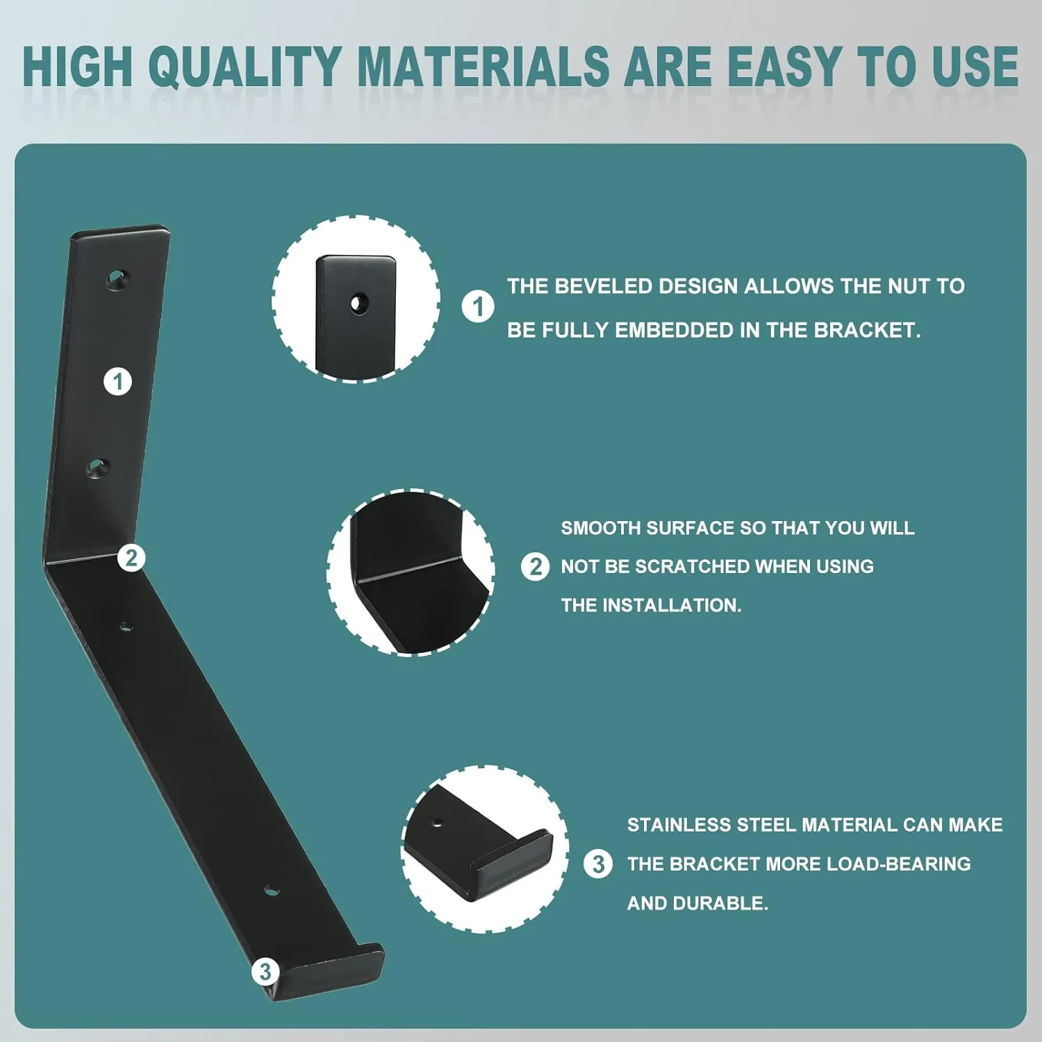 HEART ART Black Shelf Bracket 8 inch, J Metal Heavy Duty Shelf Support Brackets 4 Pack，7.5"L×4"H×1.5"W.