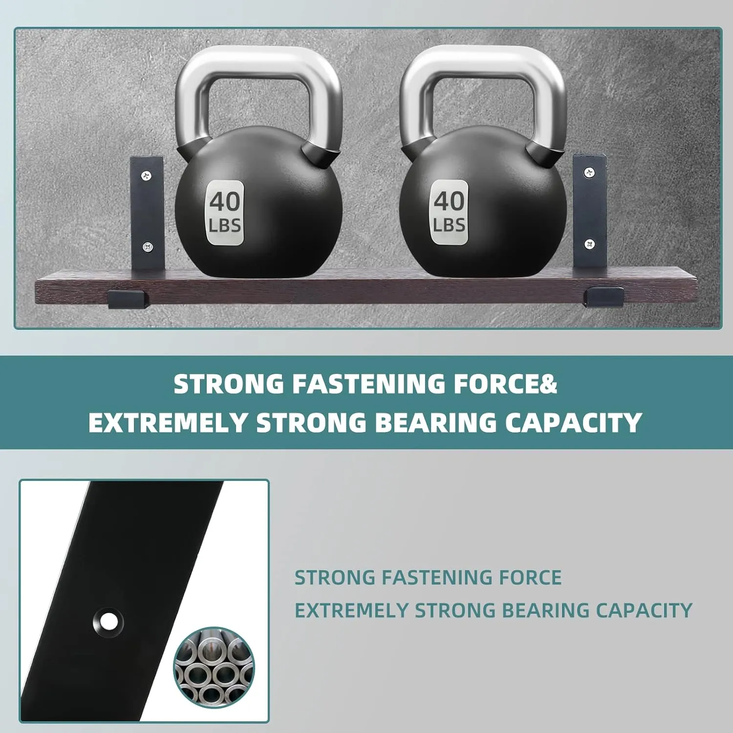 HEART ART Black Shelf Bracket 8 inch, J Metal Heavy Duty Shelf Support Brackets 4 Pack，7.5"L×4"H×1.5"W.