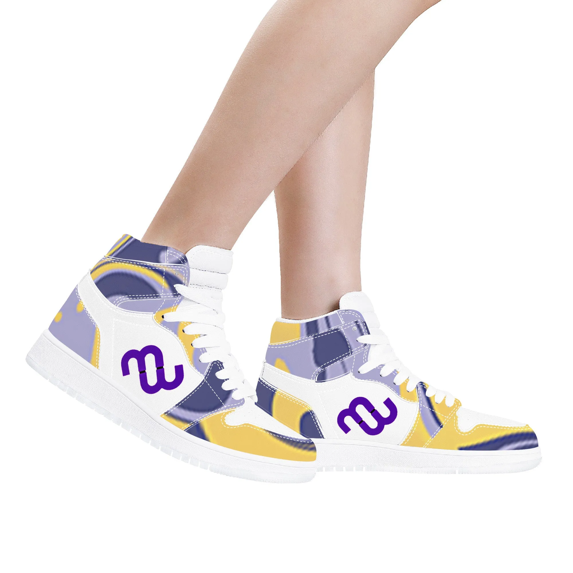 High Bushae Synthetic Leather purple yellow Top Sneaker Cutting-edge style D17 Stable Money