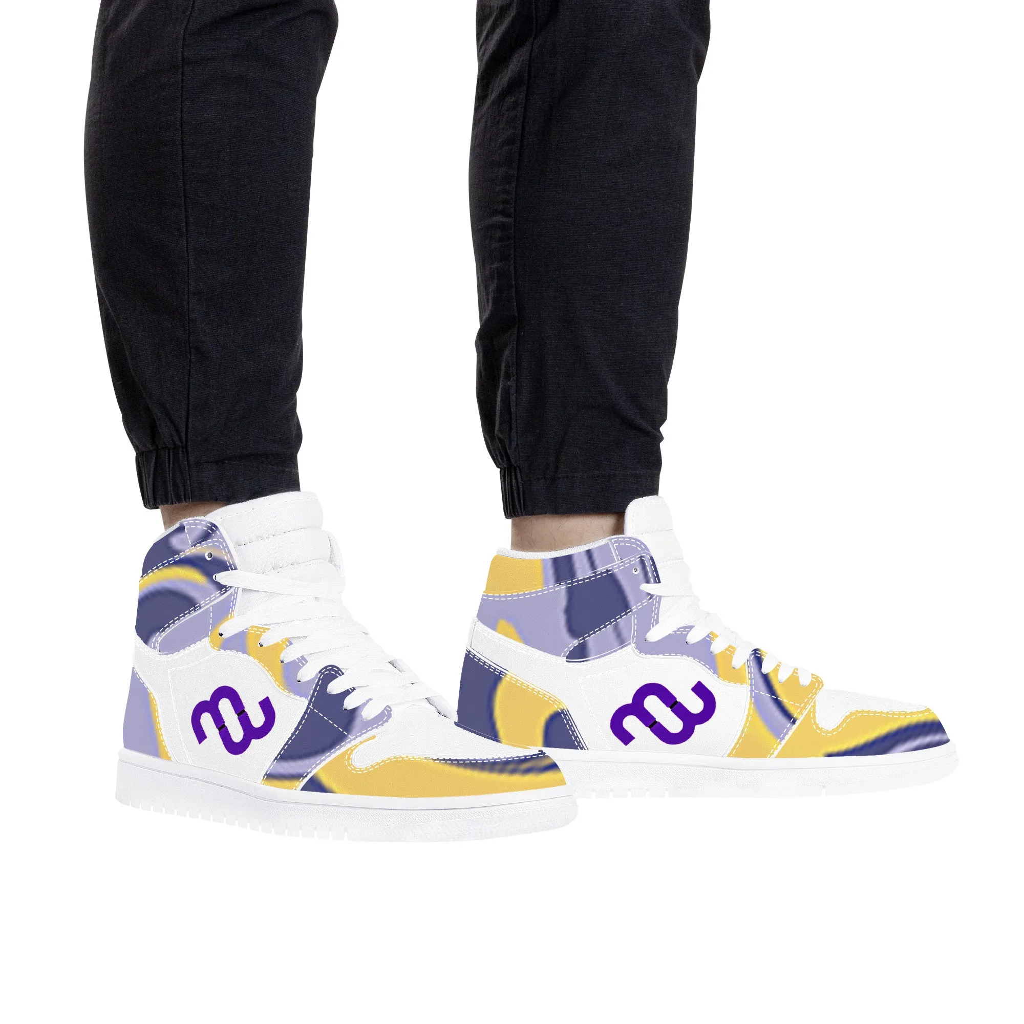 High Bushae Synthetic Leather purple yellow Top Sneaker Cutting-edge style D17 Stable Money