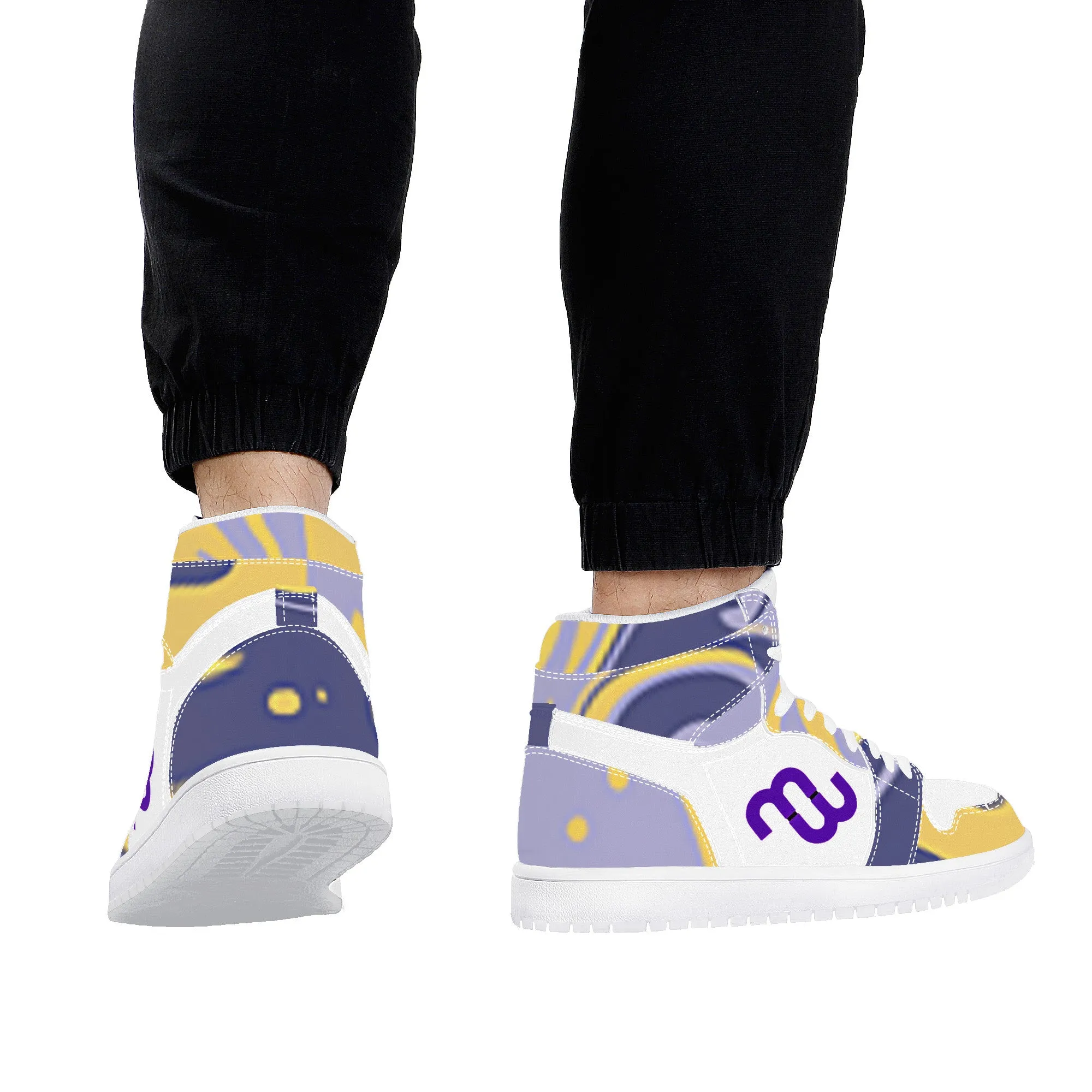 High Bushae Synthetic Leather purple yellow Top Sneaker Cutting-edge style D17 Stable Money