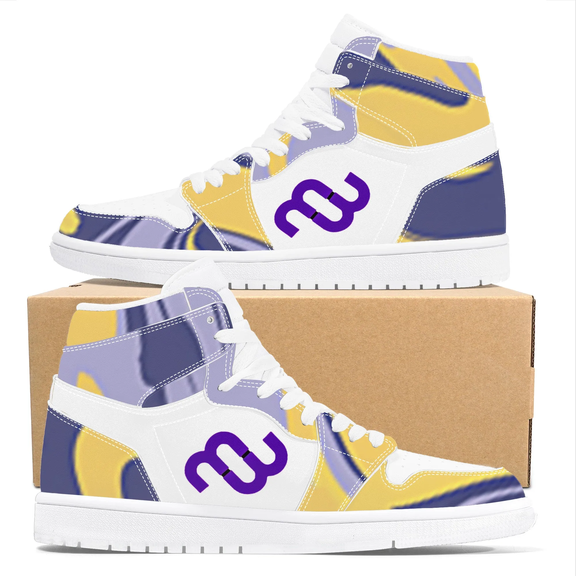 High Bushae Synthetic Leather purple yellow Top Sneaker Cutting-edge style D17 Stable Money