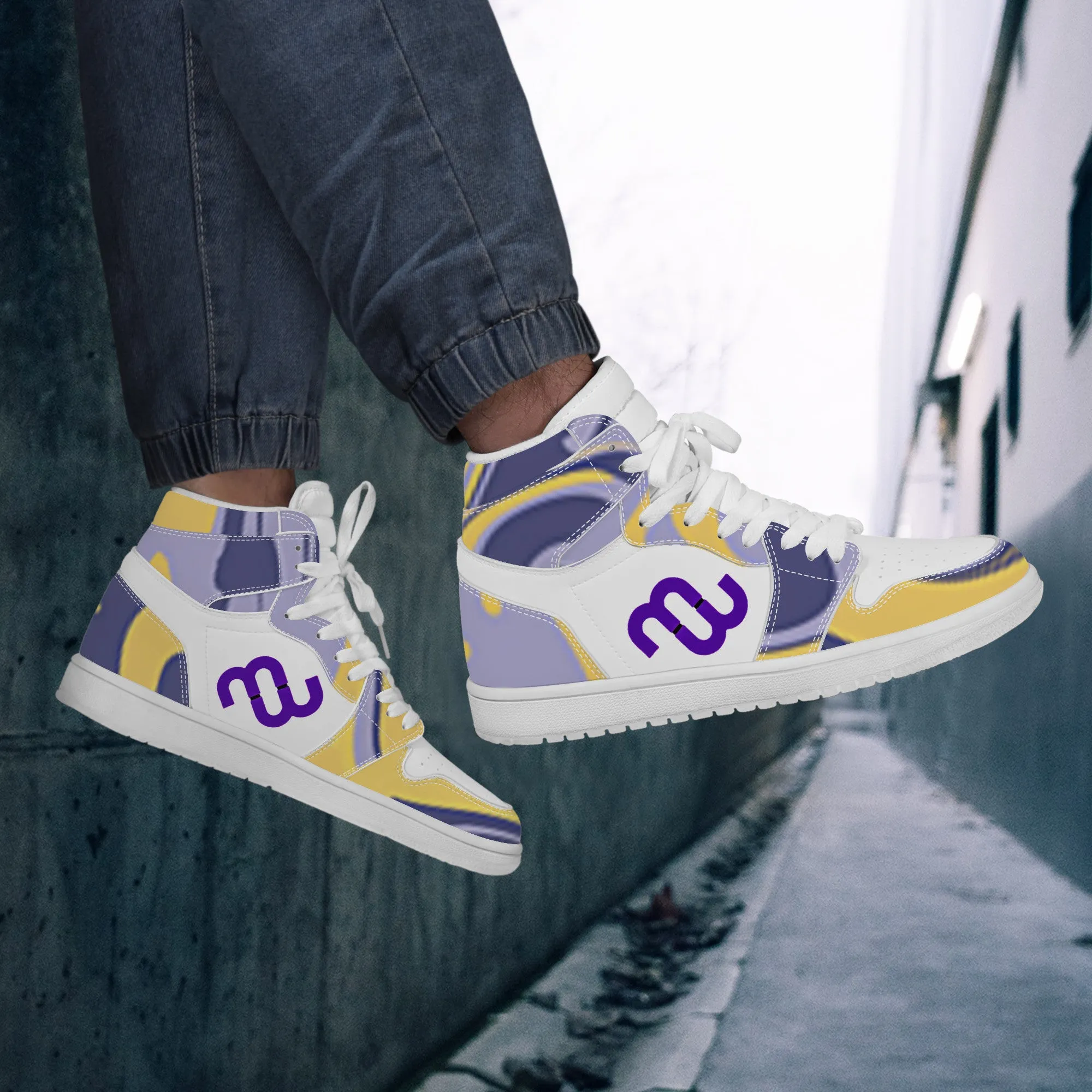 High Bushae Synthetic Leather purple yellow Top Sneaker Cutting-edge style D17 Stable Money
