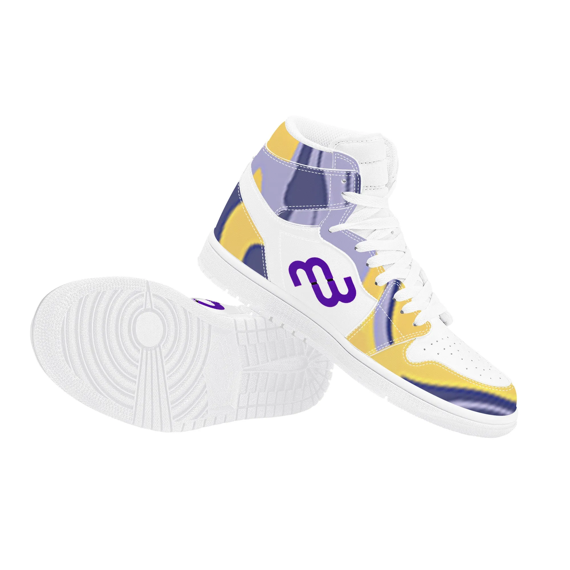 High Bushae Synthetic Leather purple yellow Top Sneaker Cutting-edge style D17 Stable Money