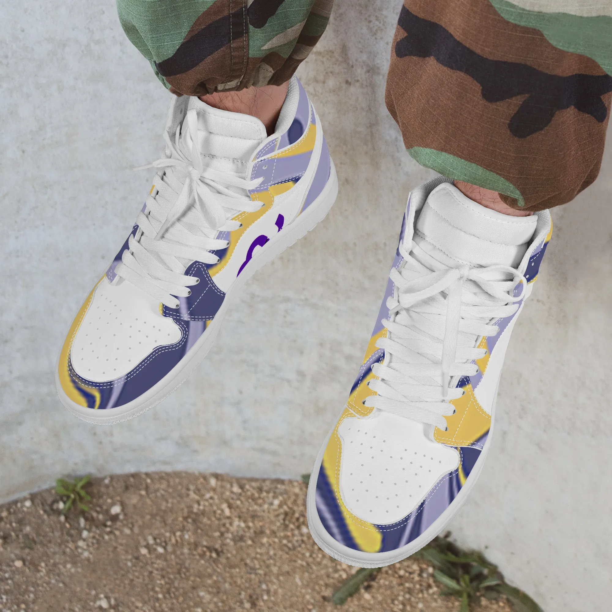 High Bushae Synthetic Leather purple yellow Top Sneaker Cutting-edge style D17 Stable Money