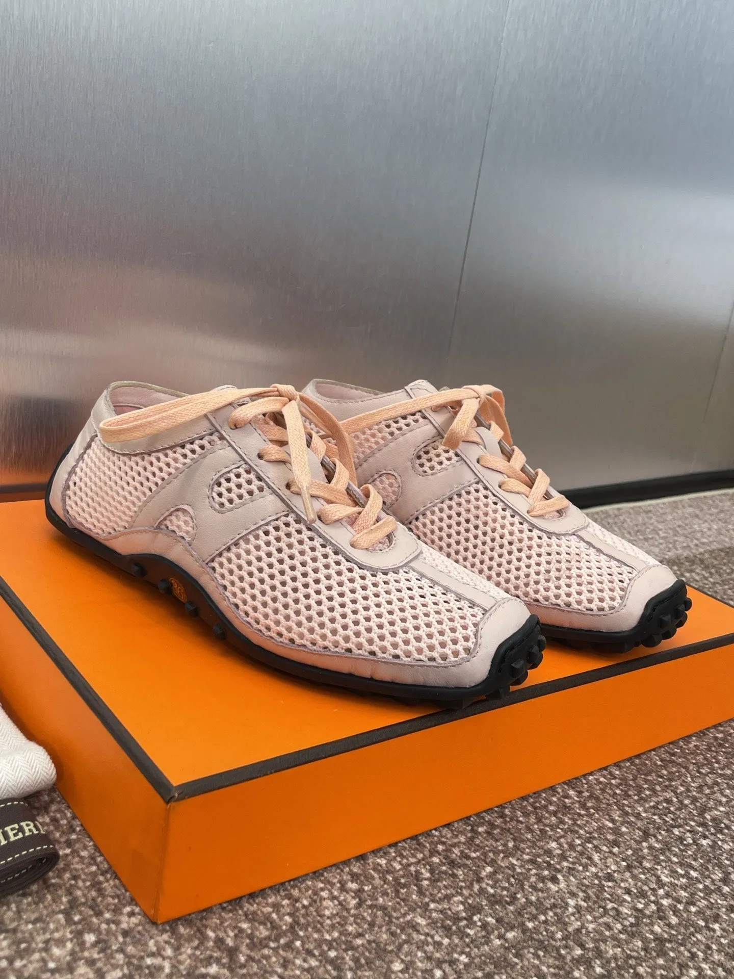 HM 25C Kiga sneaker Pink Pastel Crochet knit with Calfskin 208293
