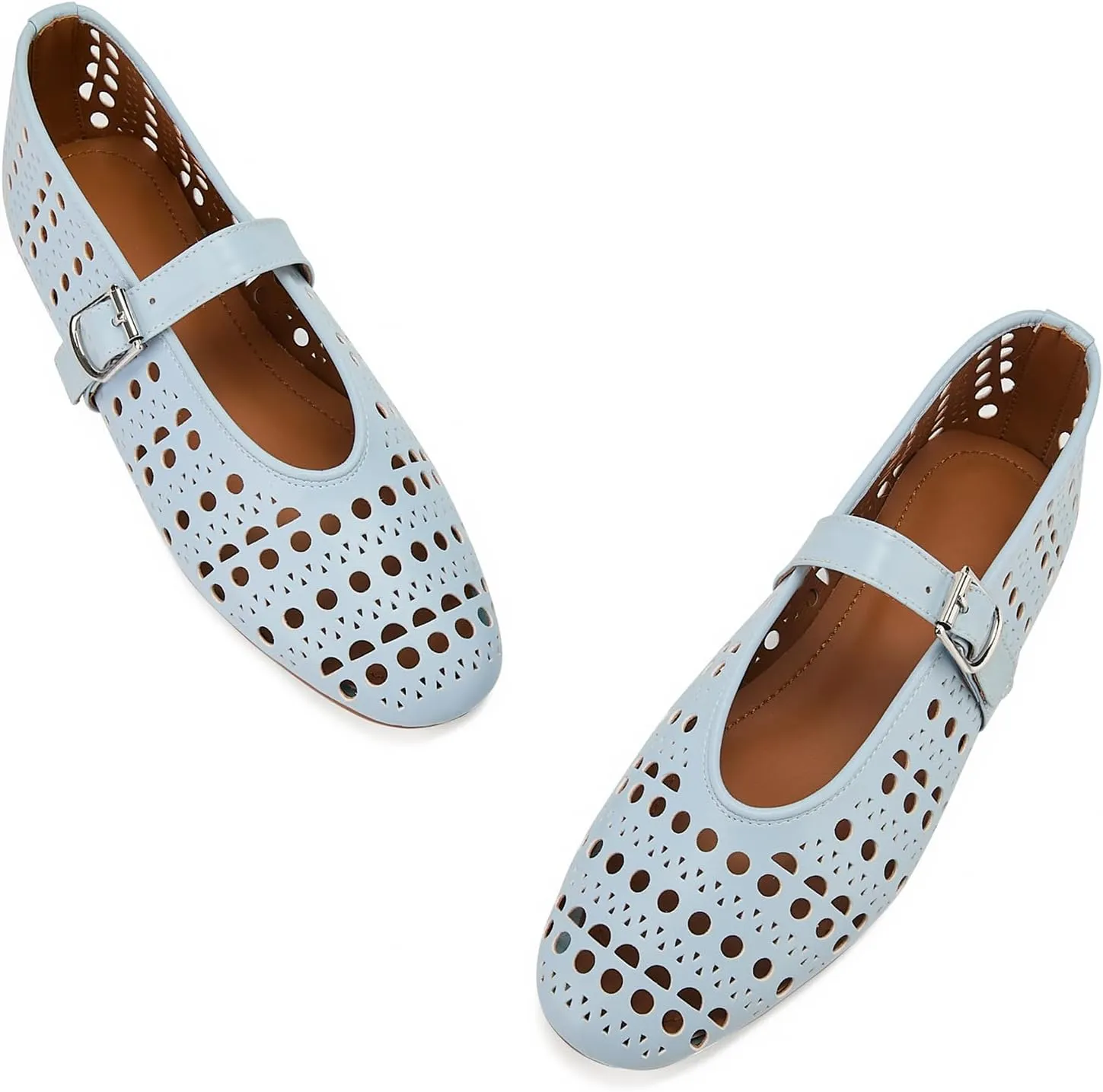 Hollow Ballet Flats Shoes for Women Breathable Hole Round Toe Ballerina Flats Fashion Women's Adjustable Buckle Strap Mary Jane Flats Comfortable Casual Dress