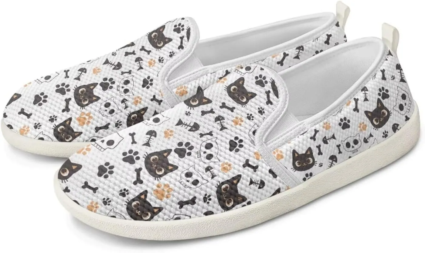 Howilath Cats Pattern Flat Shoes for Women Slip on Sneakers Lightweight Anti-Skid No Laces Running Sneakers