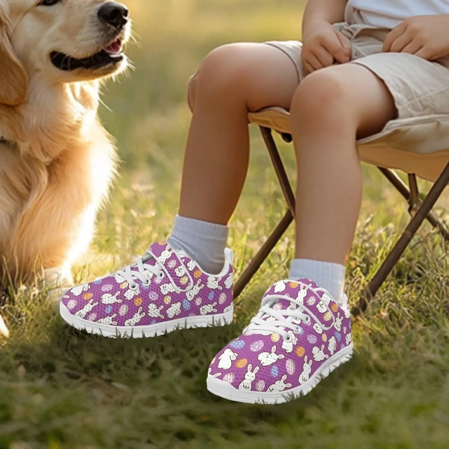 Howilath Easter Bunny Print Kids Sneakers for Boys Girls Mesh Sneakers Sports Tennis Shoes with Non-Slip Sole