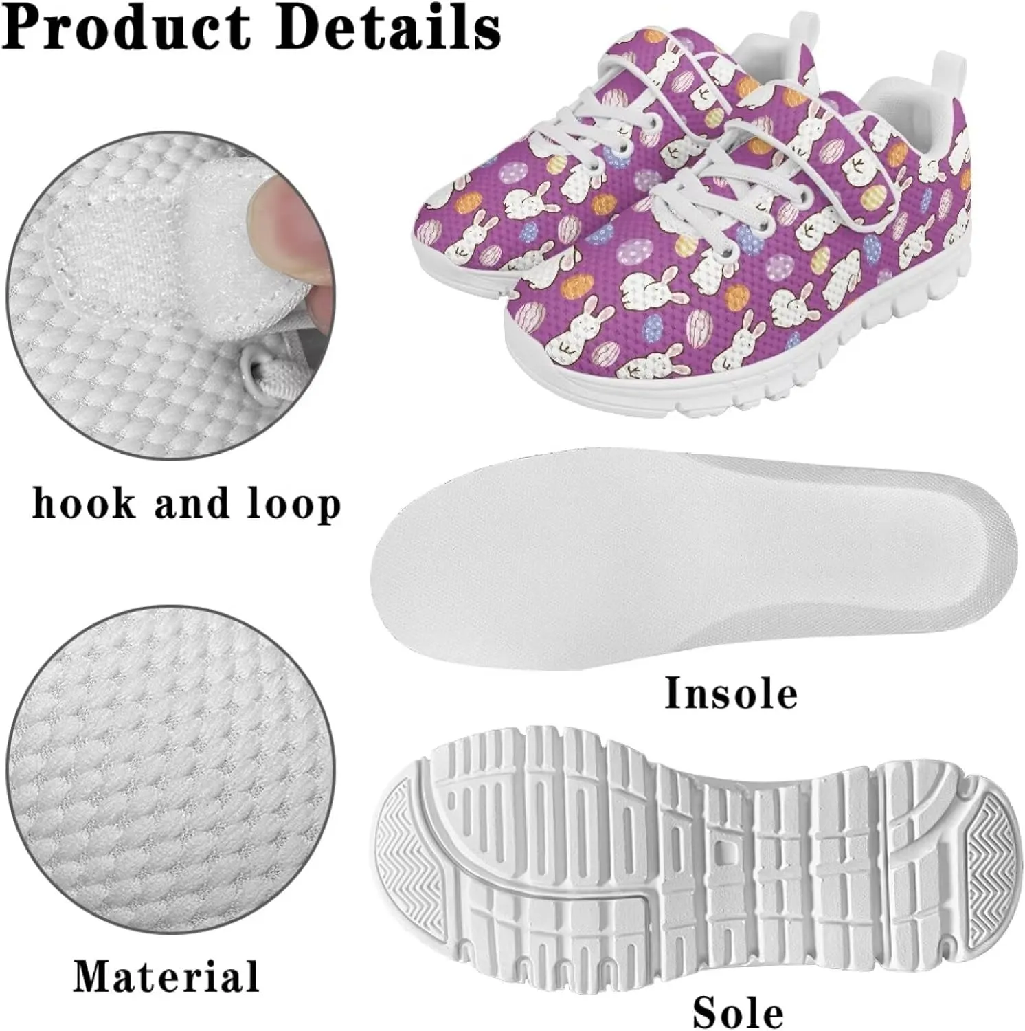 Howilath Easter Bunny Print Kids Sneakers for Boys Girls Mesh Sneakers Sports Tennis Shoes with Non-Slip Sole