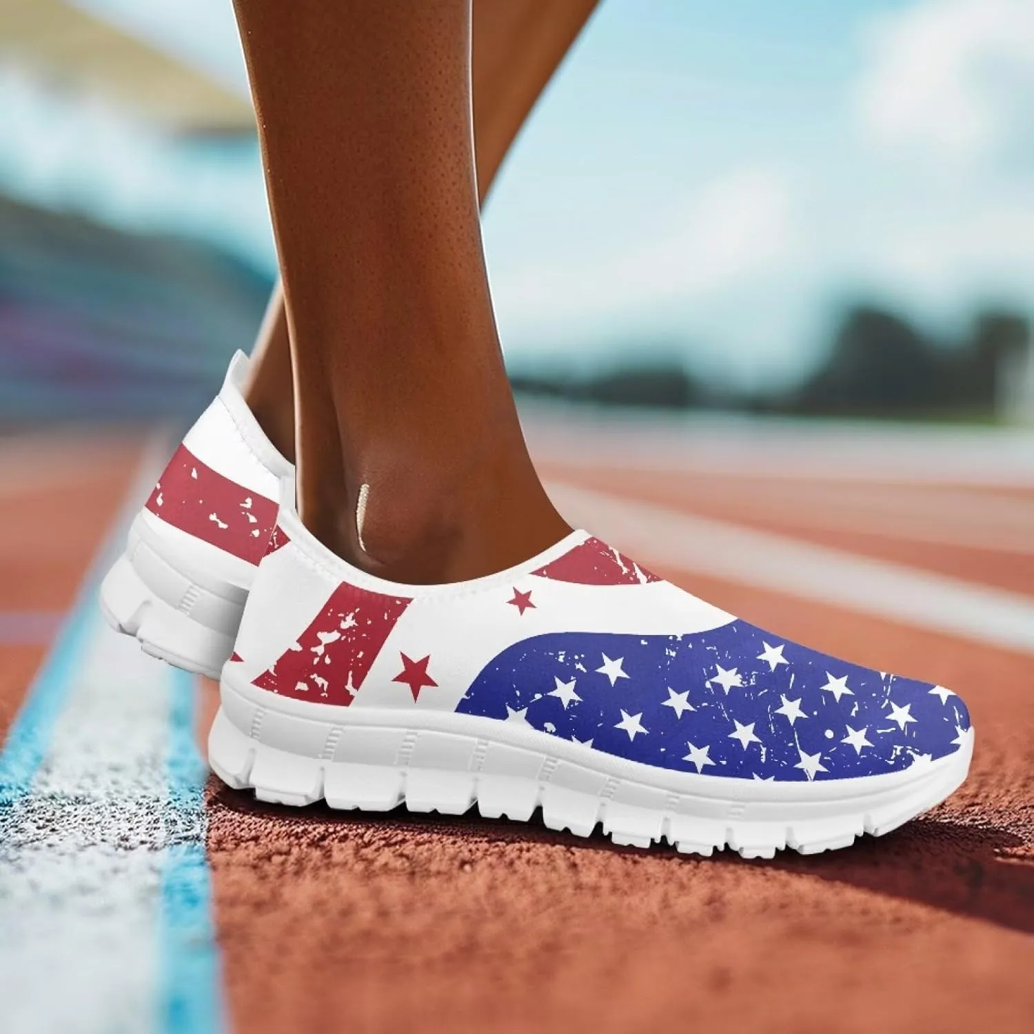 Howilath Flag Print Mens Slip on Shoes Casual Running Sneakers Anti-Skid Loafers with EVA Sole