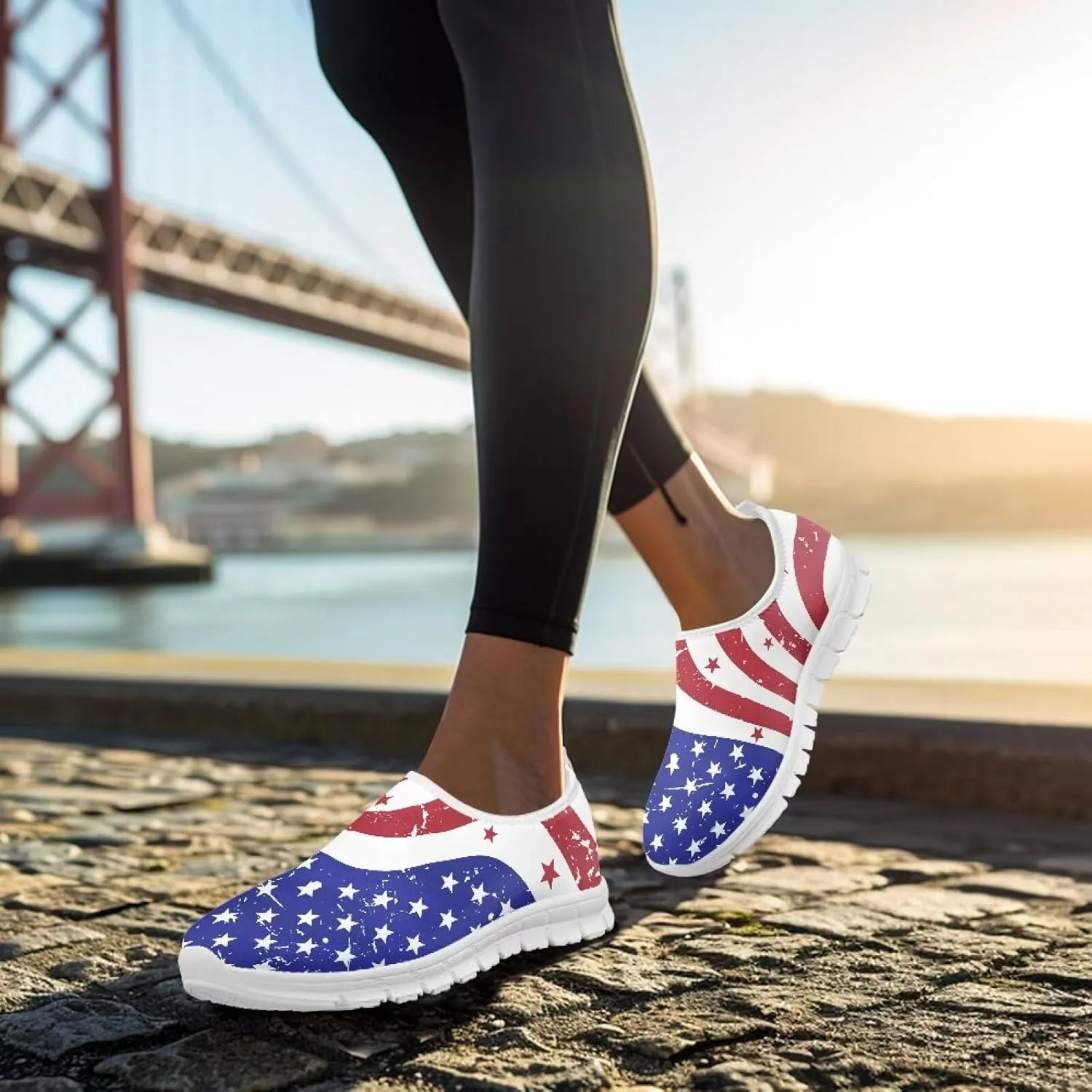 Howilath Flag Print Mens Slip on Shoes Casual Running Sneakers Anti-Skid Loafers with EVA Sole