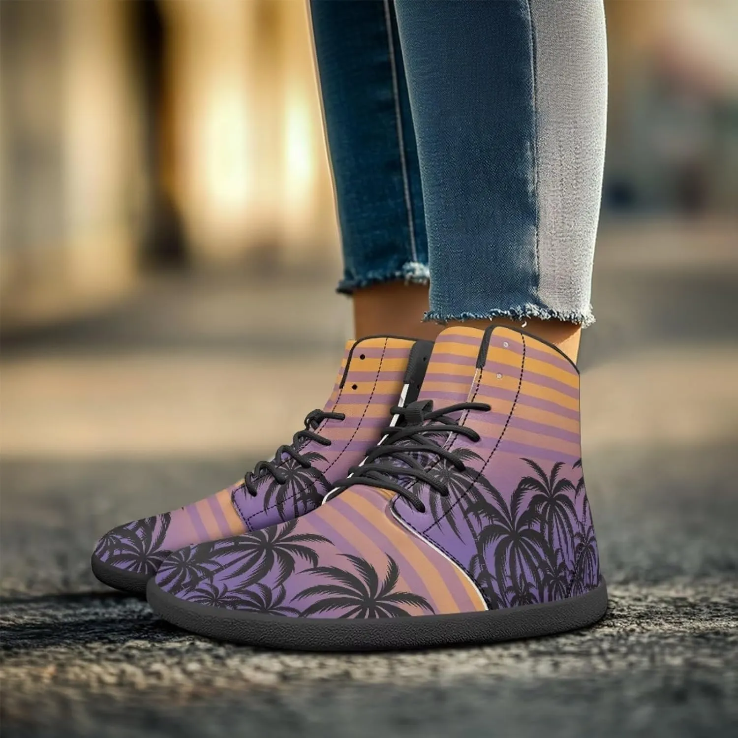 Howilath Hawaiian Coconut Tree High Top Shoes Minimalist Shoes Men Waterproof Running Cross Training Shoe
