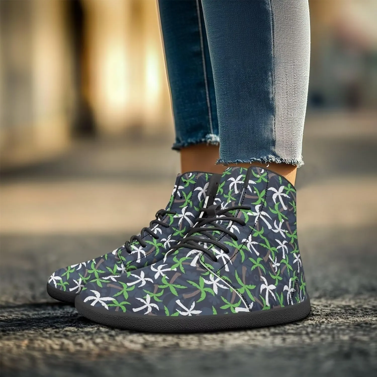 Howilath Hawaiian Coconut Tree High Top Shoes Minimalist Shoes Men Waterproof Running Cross Training Shoe