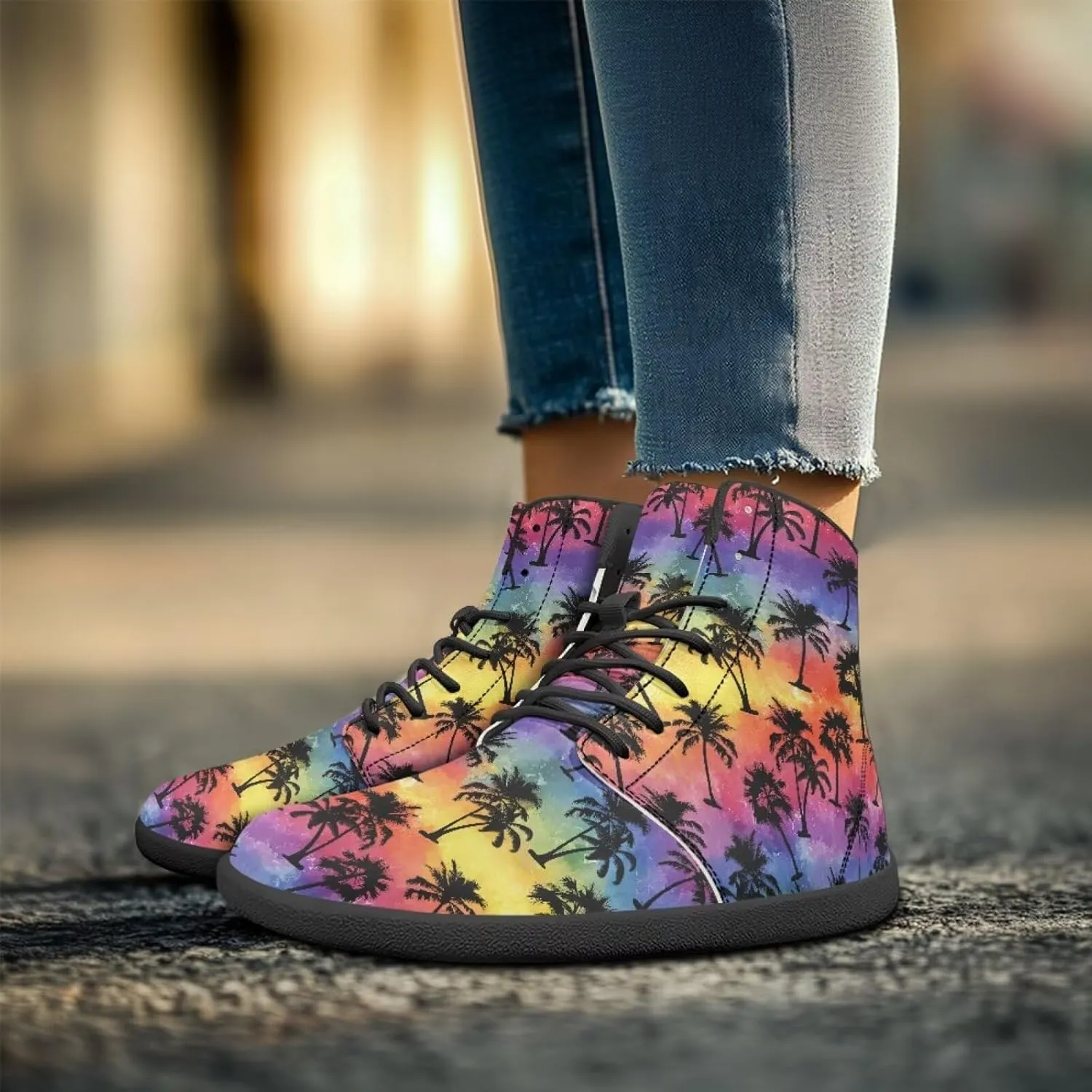Howilath Hawaiian Coconut Tree High Top Shoes Minimalist Shoes Men Waterproof Running Cross Training Shoe