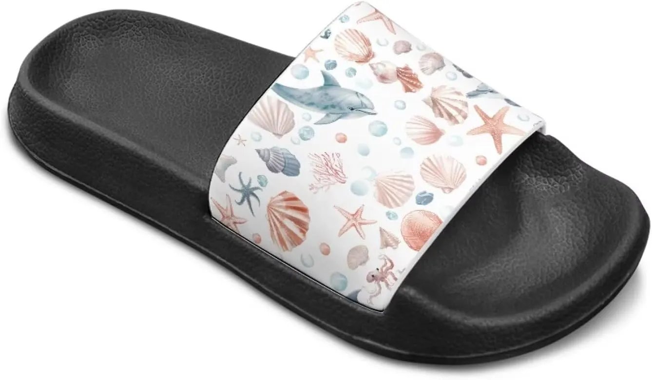 Howilath Sea Animal Print Kids Slides Non-Slip Open Toe Slippers Boys and Girls Sandals Pillow Cloud Slippers with EVA Sole