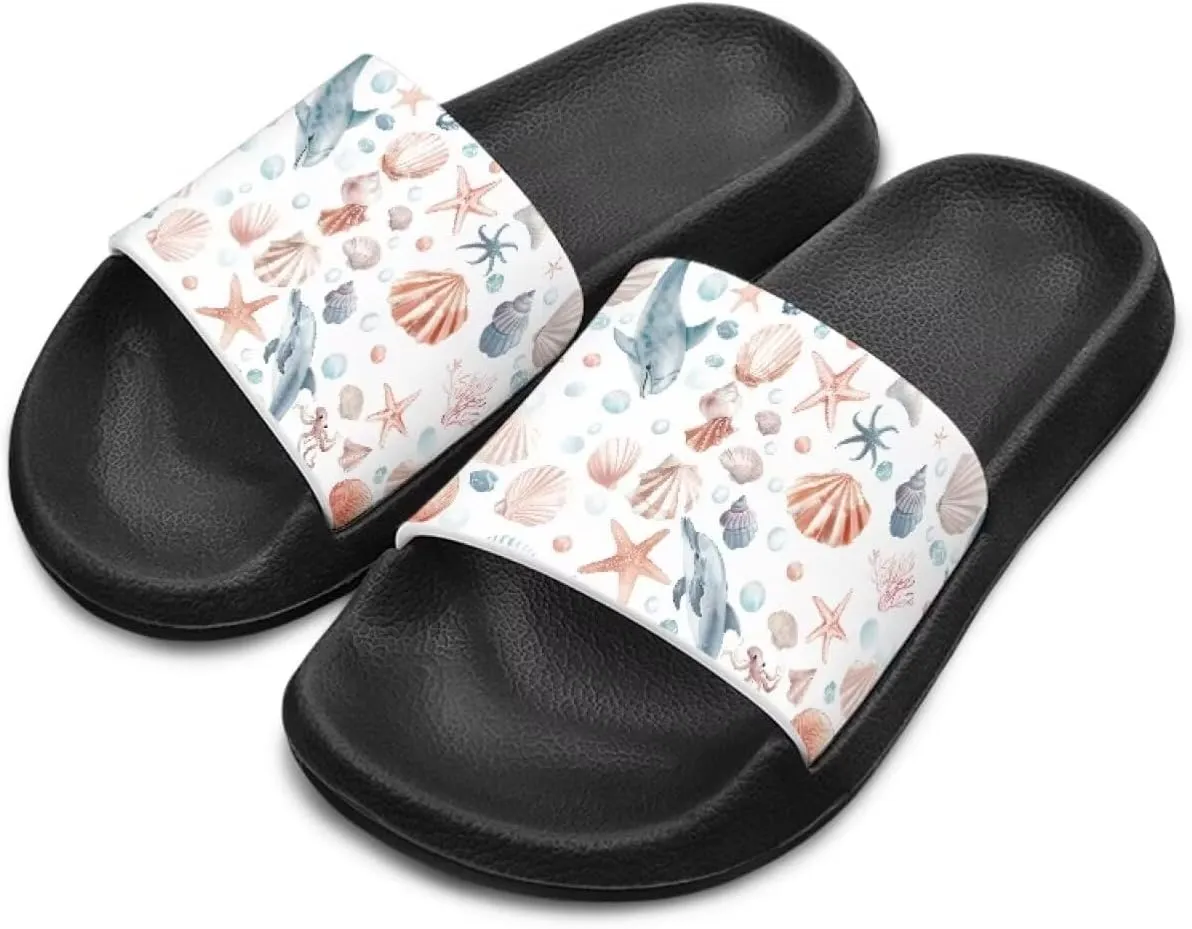 Howilath Sea Animal Print Kids Slides Non-Slip Open Toe Slippers Boys and Girls Sandals Pillow Cloud Slippers with EVA Sole