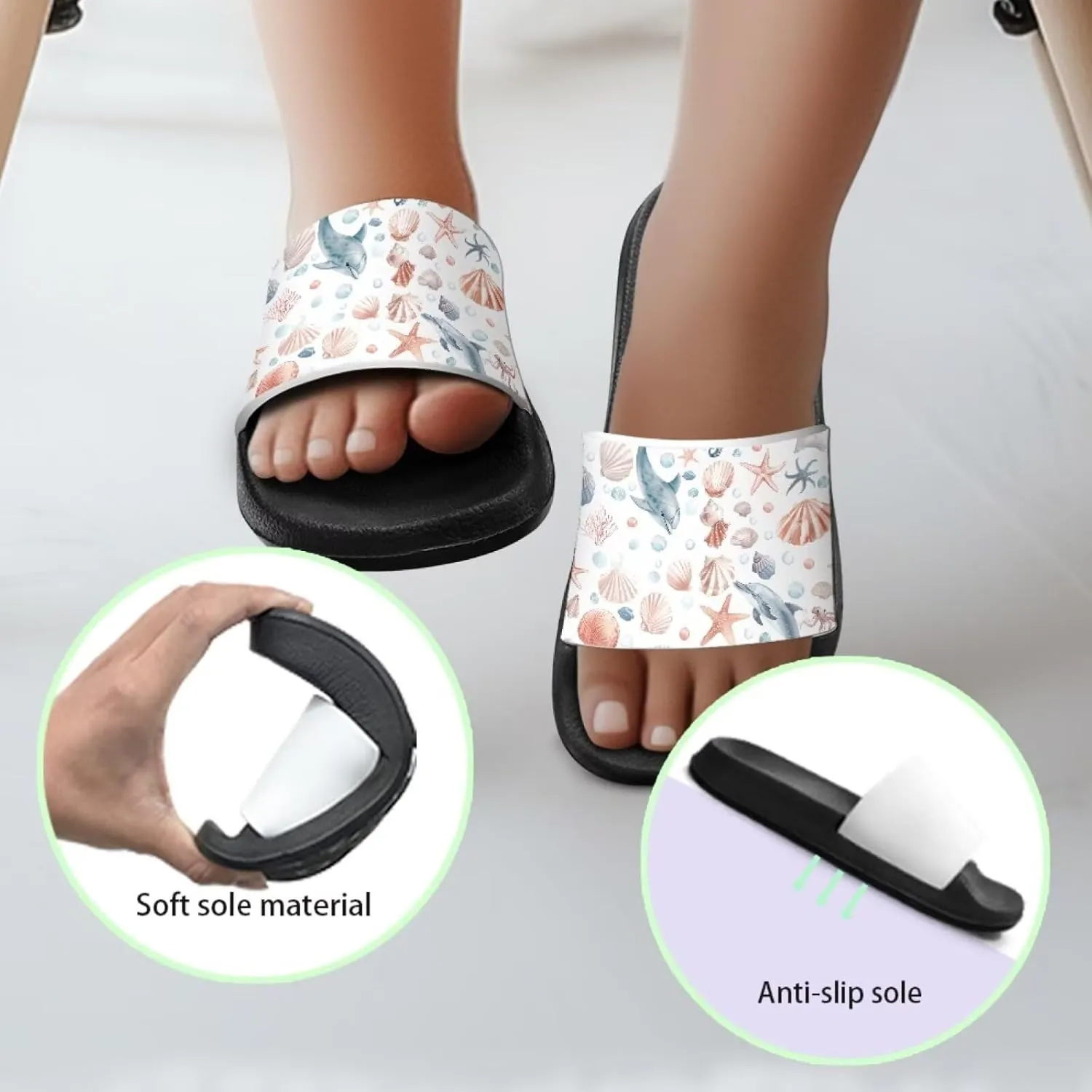 Howilath Sea Animal Print Kids Slides Non-Slip Open Toe Slippers Boys and Girls Sandals Pillow Cloud Slippers with EVA Sole